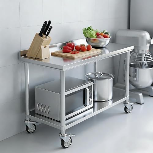 Image of Stainless Steel Table Prep & Work with Wheels 20 x 40 Inches, NSF Commercial Heavy Duty Table with Undershelf and Galvanized Legs for Restaurant, Home and Hotel