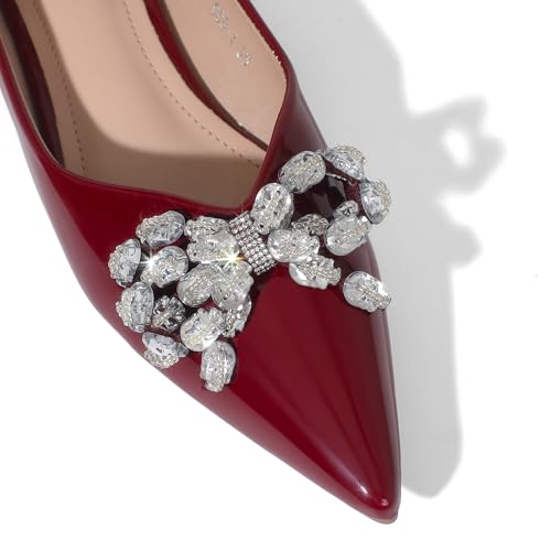 Flats for Women Comfortable Leather Pointed Toe Ballerina Shoes Rhinestone Bow Comfort Slip On Flats Light Weight Dress Shoes 5