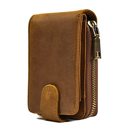 Large Capacity Credit Card Wallet - Zipper Leather Card Holder Case Wallet for Women and Men with 14 Card Slots (Brown)