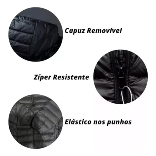 Jaqueta Puffer Bobojaco Masculina Corta Frio e Vento com Bolso Capuz Motoqueiro Moto