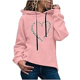Kobay Damen Herbst Winter Langarm Casual Mantel Oberteile Elegant Langarmshirt Frauen Fun Print Kapuzenpullover Lose Sporttops Pullover(8-Rosa, L)