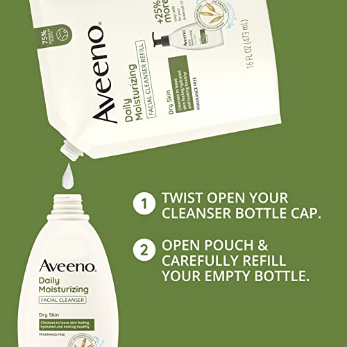 Aveeno Daily Moisturizing Facial Cleanser With Soothing Non-Gmo Oat, Leaves Skin Feeling Hydrated, Soft & Supple, Paraben-, Sulfate-, Fragrance-, Dye- & Soap-Free, Refill Pouch, 16 Fl. Oz #TOP4