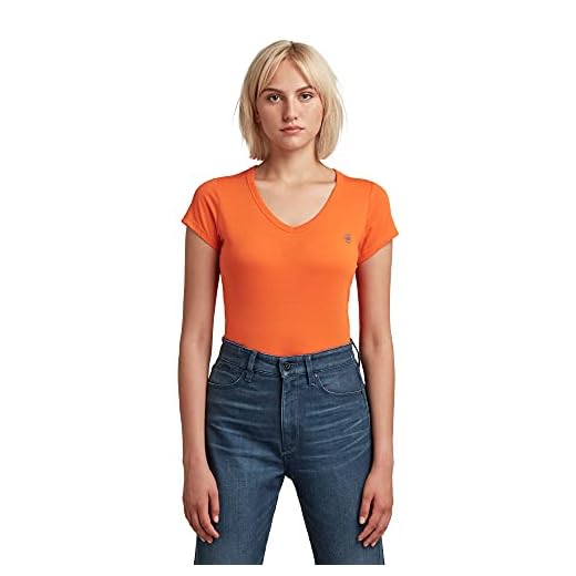 G-STAR RAW Eyben Slim V-Neck Camiseta, Naranja Signal Orange 2757-c622, para Mujer