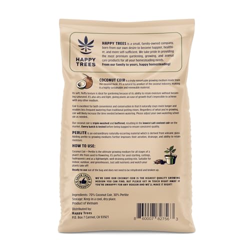Happy Trees Coco Coir and Perlite 70/30 Growing Medium, Potting Mix, Seed-Starting, Premium Quality Triple-Washed for Low Salt/EC, pH Balanced Loose Coconut Fiber, Peat-Free, 50L (1.8 cu.ft.)