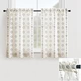 Door Curtains for Door Window,Small Linen Boho Floral Sheer Privacy Backdoor Back Front Kitchen Door Curtain for Inside House Glass Window,24 x 36 Inch Length