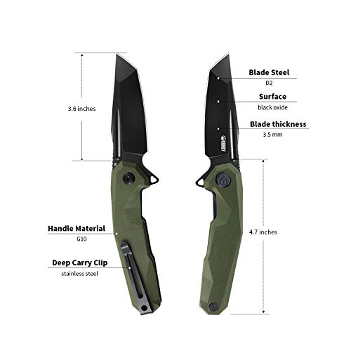 Kubey Carve Kb237 Folding Pocket Knife, Utility Knife With Flipper Opening, 3.58” Black Oxide Blade And Grippy G10 Handle, Outdoor Knife Ideal For Hunting Camping And Everyday Carry (Od Green/Coating) #TOP5