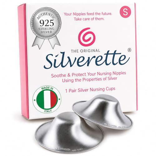 Image of Silverette Nursing Cups, Postpartum Essentials, The Real Silverette, Small | 100% Sterling Silver Nursing Cups, Nipple Shields for Breastfeeding Newborn, Silver Nipple Covers, Made in Italy, Gift