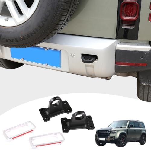Aluminum Alloy Rear Bumper Trailer Hitch Tow Hook Compatible with Land Rover Defender 90 110 130 2020-2025 Car Rear Bumper Hook Hole Decorative Frame,Auto Heavy Duty Towing Accessories (Black+Silver)
