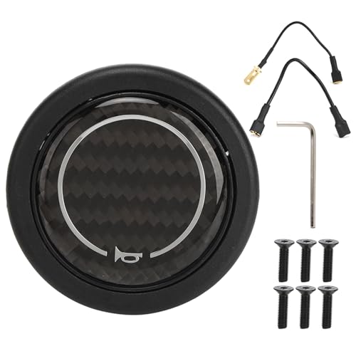 Tbest sportlenkrad raid hupenknopf mit Logo, Hupenknopf,Hupenknopf Sportlenkrad,Lenkrad-Hupenknopf,Kohlefaser-Hupen-Druckknopf-Kit Für 6 Schrauben,Ersatz Für Nardi-Lenkrad-Auto-Modifiziertes Zubehör