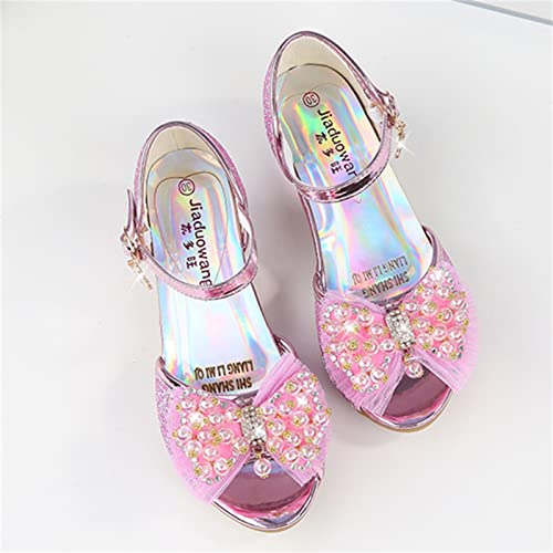 OMEARK Girls Princess Dress Up Shoes Kids Glitter Sparkly Low Heeled Peep Toe Sandals Rhinestone Pearls Bowknot Little Girls Wedding Party Ballroom Waltz Latin Dance Shoes3