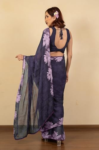 Image of MIRCHI FASHION Women Saree Floral Print Chiffon | Lightweight Festive Occasion Sari for Farewell and Functions with Unstitched Blouse Piece