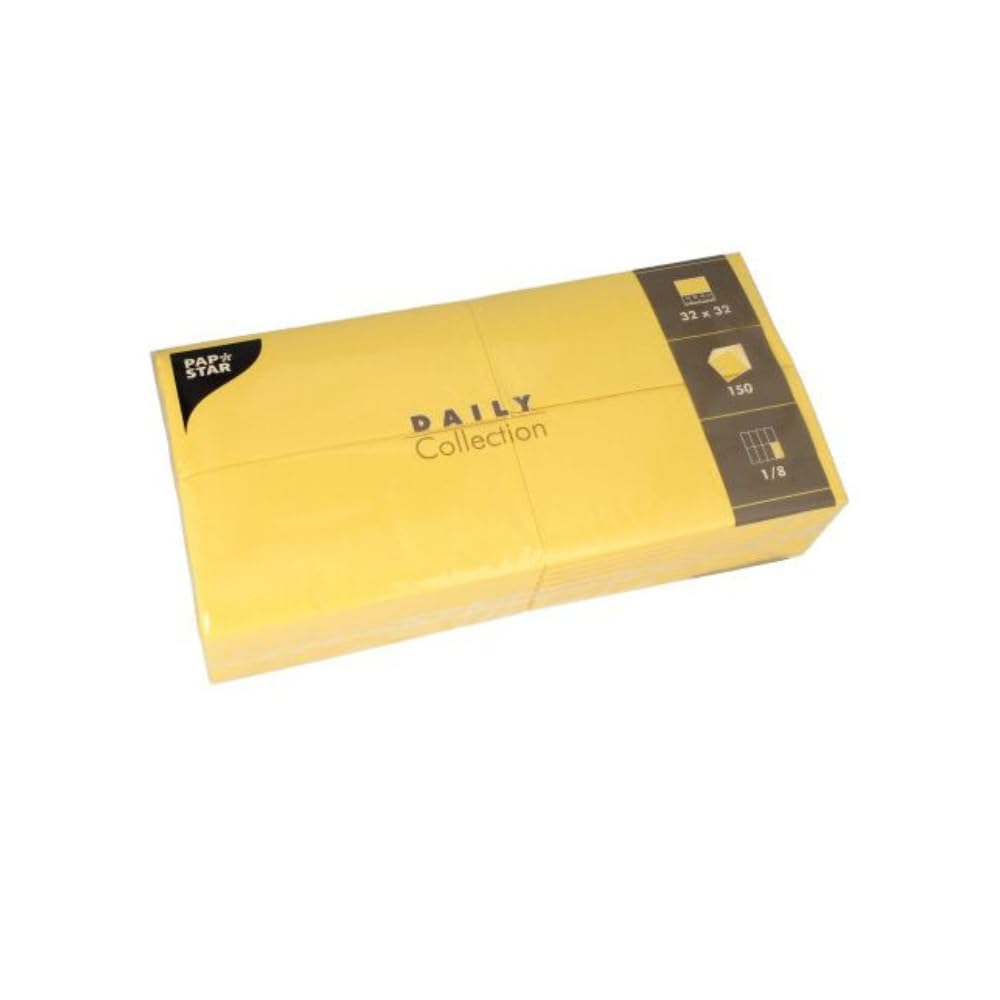 PAPSTAR 150 Napkins 'Daily Collection' 1/8 Fold 32 cm x 32 cm Yellow