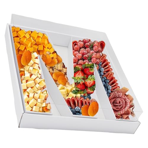 12.5inch Fillable Paper Mache Number Letter Cardboard Cutouts Charcuterie Board Initial Food Sweet Cupcake Tray Party Decorative Box (Letter M, White)