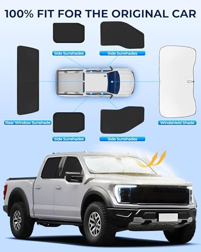 Image of for Ford F150 4Door 2021-2025 Car Window Shades, 6pcs Privacy Sun Shade Set for Front Windshield Side and Rear Windows, Full Window Covers Keeps Vehicle Cool for Camping Napping