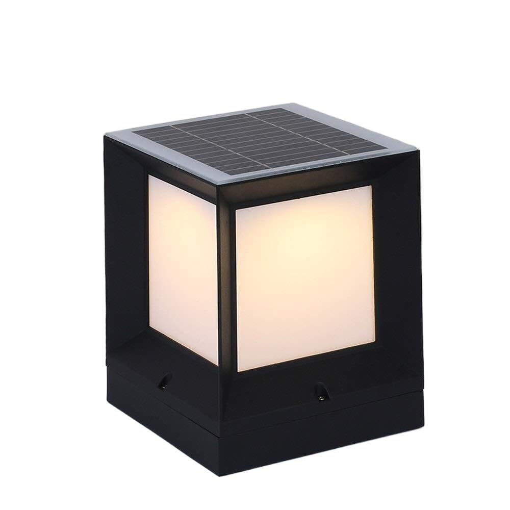 Moderne Solar-Pfostenleuchten for Landschaftsdecks, traditionelle schwarze quadratische wasserdichte Säulenlampe, Außenzaunsäulenleuchte(21 * 26cm)