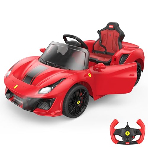 Licensed Ferrari 488 Pista Spider Ride On Car with Speaker, 12V Battery Powered Kids Electric Car, Remote Control, Openable Doors, Leather Seat, Braking System, Spring Suspension, Light, Red