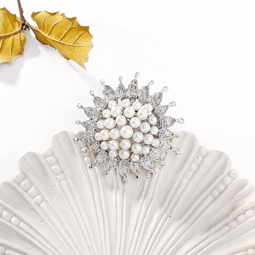 Image of Fashion Women Pearl Diamond Silver brooch jacket sweater Women's Scarf lapel brooch dress fabric hat bag and other accessories