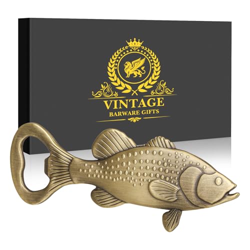 LKKCHER Décapsuleur de bière, cadeau de pêche pour pêcheur, décoration de bar, cadeau d'anniversaire, fête des pères, Noël pour homme, femme, papa, pêcheur, accessoires de bière en bronze avec coffret