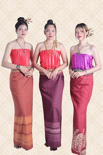 RaanPahMuang Mixed Cotton Thai Tube Wrap Skirt with Floral Belt4