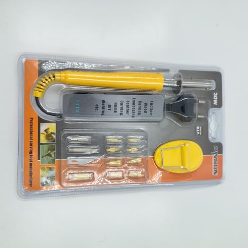 Image of 30W Wood Burning Tool Kit with Temperature Control, 9 Tips, Yellow Handle