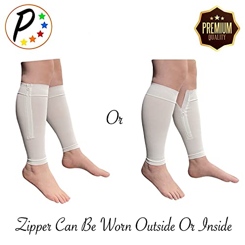 Image of Presadee Premium White Footless 20-30 mmHg Compression YKK Zipper Shin Sleeves (3)