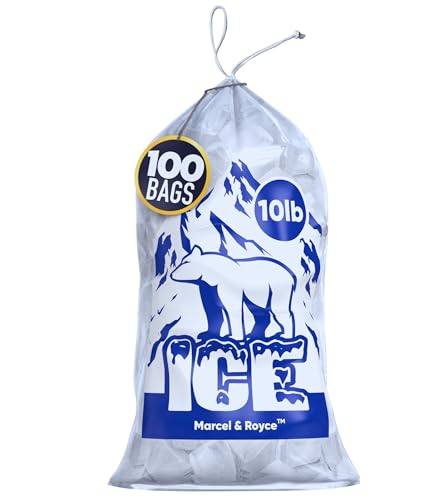 Marcel & Royce Plastic Ice Bags With Drawstring - 10 LB 100 Pack | Clear Cube Bags for Storing Ice | Heavy Duty Bags for Ice Machine | Reusable BPA FREE