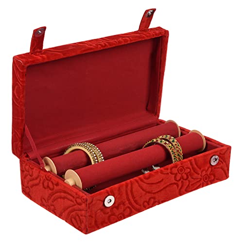 Image of Kuber Industries Wooden Bangle Box For Woman|2 Rod Bangle Storage Box Organizer|Solid Lid & Handle|MAROON