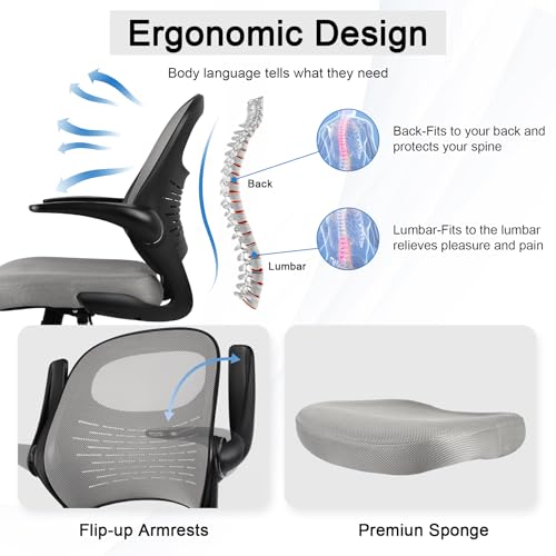 Image of HYLONE Drafting Chair Tall Office Chair with Flip-Up Armrests Ergonomic Computer Chair with Lumbar Support Adjustable Footrest Ring Mesh Standing Desk Chair (Black)