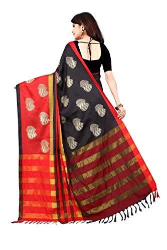 Image of OM SAI LATEST CREATION Soft Cotton & Silk Saree For Women Half Under 349 2020 Beautiful For Women saree free size with blouse piece (Black)