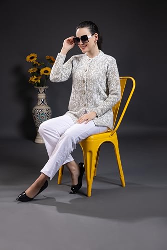 Image of Wear lusso Women Woolen Round Neck Self Design Cardigan | Heavy Hair Fabric Winter Wear | Pure Wool Long Cotty Fully Warm Cardigan Sweater