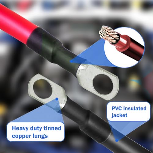 4 AWG Battery Cable 4AWG Gauge Pure Copper Battery Inverter Cables with 3/8 in Lugs Both Ends Power Inverter Wire Set for Automotive Solar Marine Boat RV Car Motorcycle Red and Black (18In) - Image 3