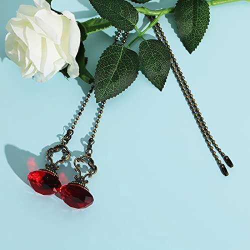 Image of 2pcs Red Crystal Fan Pull Diamond Drop Vintage Pull Chain Ceiling Pull Chain Extender with Connector