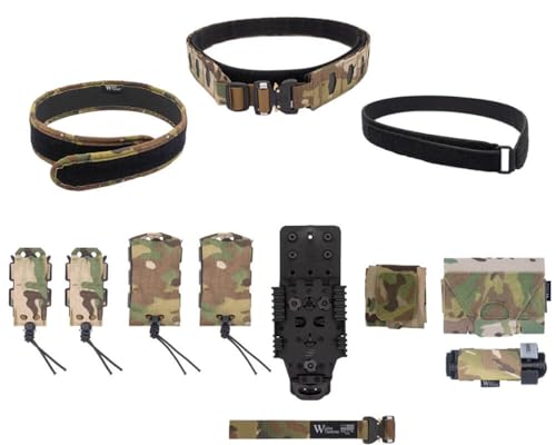 Wilder Tactical - COMPLETE Belt Package - HITMAN GEAR ELITE Range Kit w/FM Buckle, 2x Rifle & Pistol Mag Pouch, MHP Adapter for QLS, IFAK Med Pouch, Dump Pouch, XX-Large, Multicam