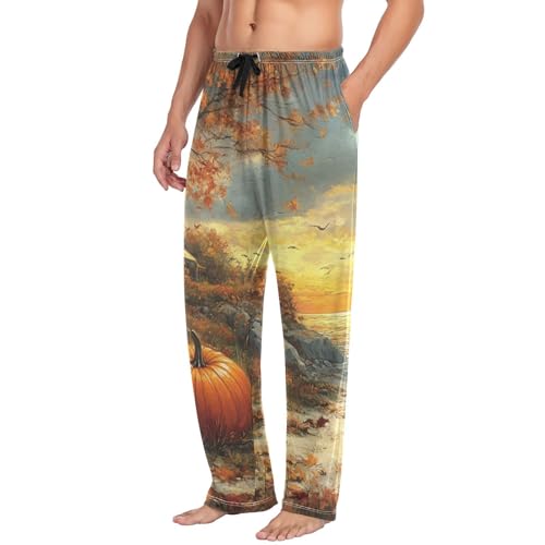 ALAZA Thanksgiving Pumpkins Nautical Boat Men’s Pajama Pants Soft Long Sleep Pants Lounge Pajama Bottoms with Pockets4