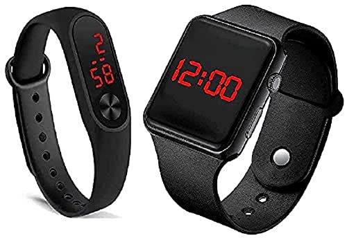 ShopBox Digital (Date and Time) Black Dial LED Watch for Kids Unisex Birthday Gift Digital Watch for Boys & Girls | Pack of 2