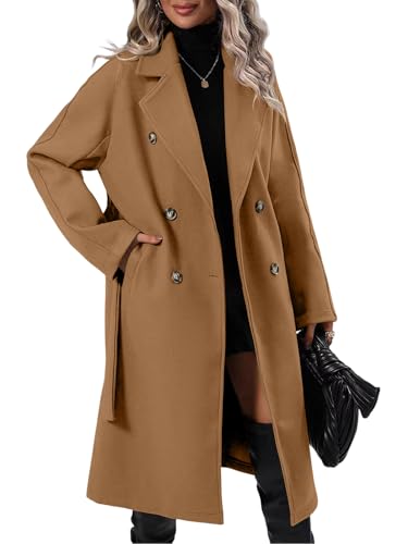 Danedvi Women Elegant Wool Pea Coat Lapel Collar Double Breasted