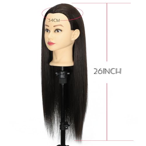 Mannequin Head Human Hair Female 80% Human Hair Mannequin Head Hair Styling Cosmetology Manikin Head Doll Head for Hairdresser with Clamp Holder and Tools
