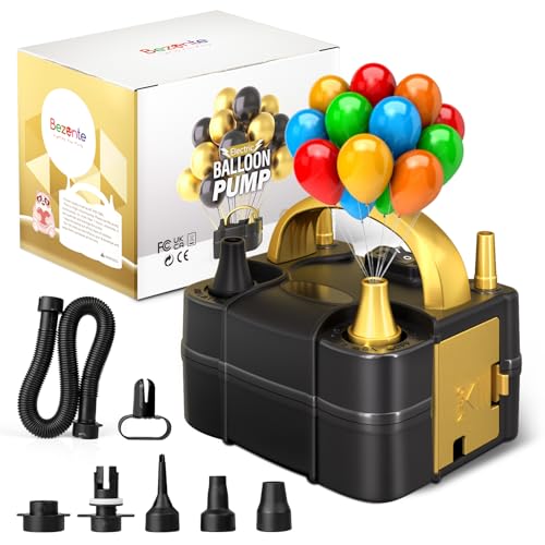 Image of Bezente Balloon Pump Electric, Portable Balloon Inflator Pump Electric Air Pump for Balloons Dual Nozzle Electric Balloon Pump for Birthday Wedding Graduation Party Decorations