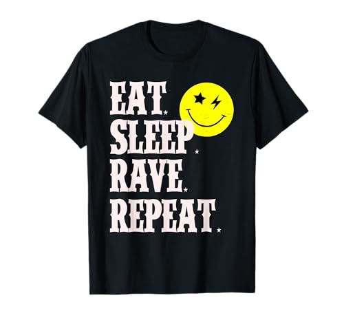 Old Skool 90s Eat Sleep Rave Repeat EDM House Techno Smile T-Shirt