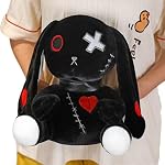 Creepy Goth Bunny Plush, 12 inch Crazy Rabbit Plushie Toys, Long Ears Spooky Bunny Stuffed Animal Doll for Easter Halloween Christmas Birthday Gift (Black)