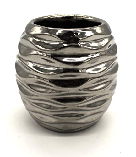 DARO DEKO Keramik Pflanzgefäß Silber 9cm hoch - 1 Stück