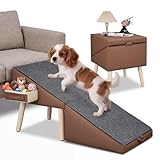 AeedWisp Dog Ramp for Couch and Bed, 17' H Stairs for Small to Medium Dogs and Cats Foldable Steps for Pets to Get on High Bed, Non-Slip Sturdy Ottoman Ramp with Storage Drawer, Brown