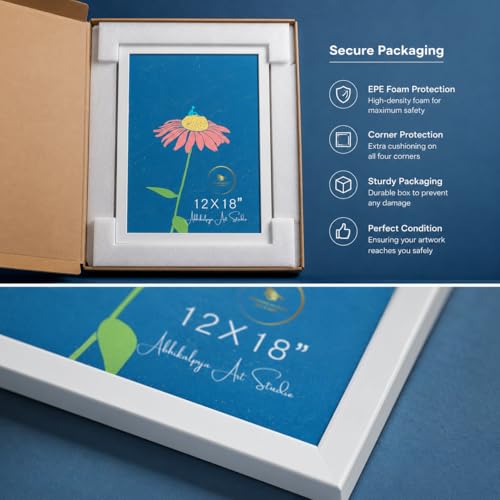 Image of Abhikalpya Art Studio 12x18 Inch A3 Size Photo Frame for Wall - Vertical & Horizontal Wooden Look Picture Frame for Home Decor, Poster, Certificate, Artwork, Gallery Wall Set of (1) (White)