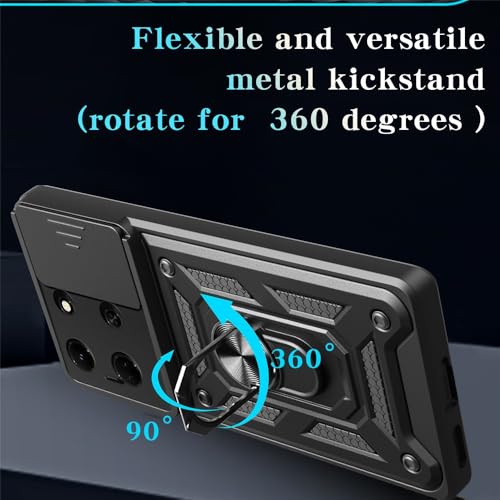 Image of Heavy Duty Back Case Cover for Infinix Note 30 5G, Shockproof Infinix Note 30 Back Cover, Ring Case with Kickstand and Camera Protection Shutter - Black