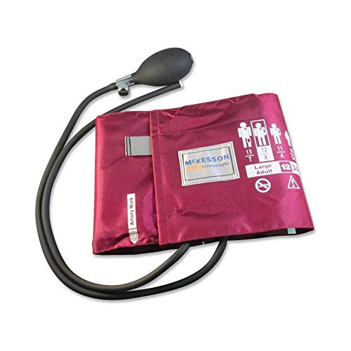 Image of McKesson LUMEON Replacement Blood Pressure Cuff with Bulb and Valve, Nylon Cuff, 2-Tube Bladder, Burgundy, Adult Large, Gauge Not Included, 1 Count (Pack of 2)