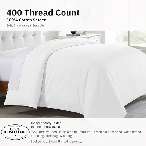 Image of California Design Den 100% Cotton Twin Duvet Cover Only - 400 Thread Count, 100% Cotton Sateen, Soft Twin XL /Twin Duvet Covers, Button Closures, Corner Ties, Durable Bedding - Antique White