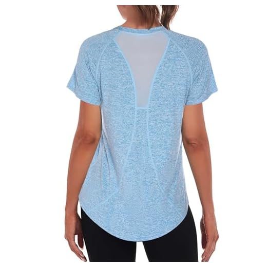 Wayleb Maglietta Sportiva Donna Camicia da Yoga Maglia Maniche Corte Corsa Asciugatura Rapida Top Elastico Manica Corta Magliette Fitness Tee Cielo Blu L
