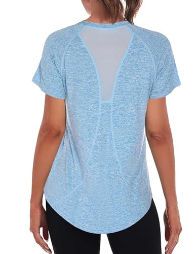Wayleb Damen Sport T-Shirt Lang Rundhals Sportshirt Oberteile Back Mesh...