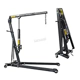 1 Tonne Hydraulic Folding Engine Crane Hoist 1000KG Floor Stand Lift Jack for Garage Car Workshop Lifting Tools Foldable Frame Caster Wheels, Grey