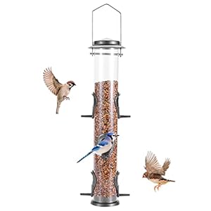 MIXXIDEA Metal Tube Bird Feeders for Outdoors Hanging Bird Feeders for Outside Wild Birds Feeder 6 Ports Hanging Bird Feeder Attract Birds in Your Lawn, Garden, Balcony